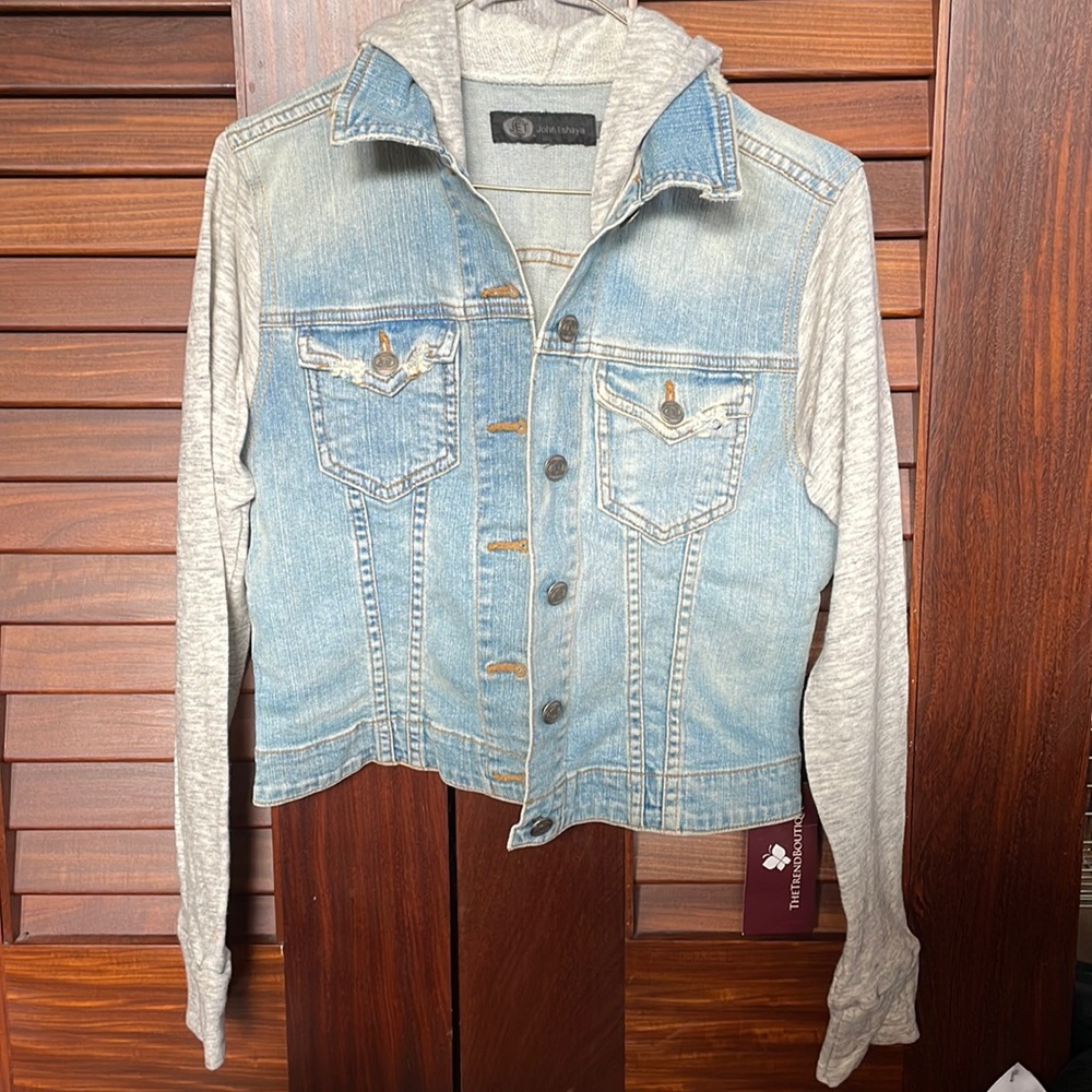 John Eshaya (size S) soft, hooded jean jacket *brand new with tags*